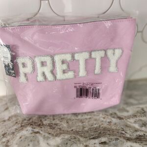 Pink Cosmetic Bag with 'Pretty' Text